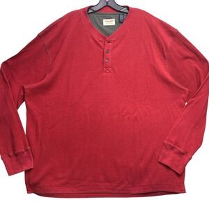 Wrangler Shirt Mens 2XL Red Waffle Knit Henley Pull Over Workwear Everyday